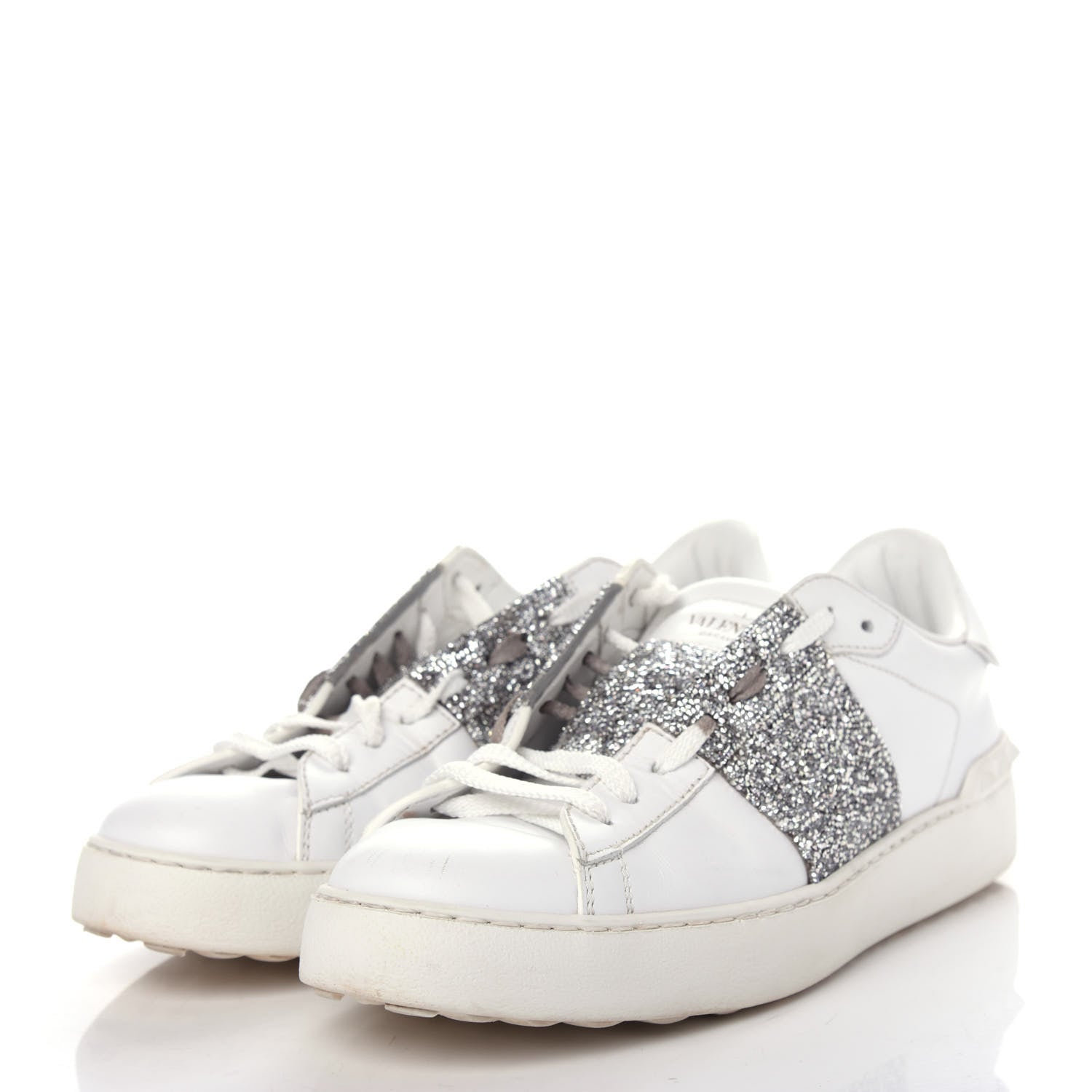 Valentino Garavani Calfskin Glitter Rockstud Open Sneakers 39 White Silver 3 of 11
