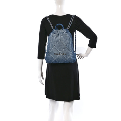 Chanel Denim Quilted Chanel 22 Backpack Blue 3 of 9
