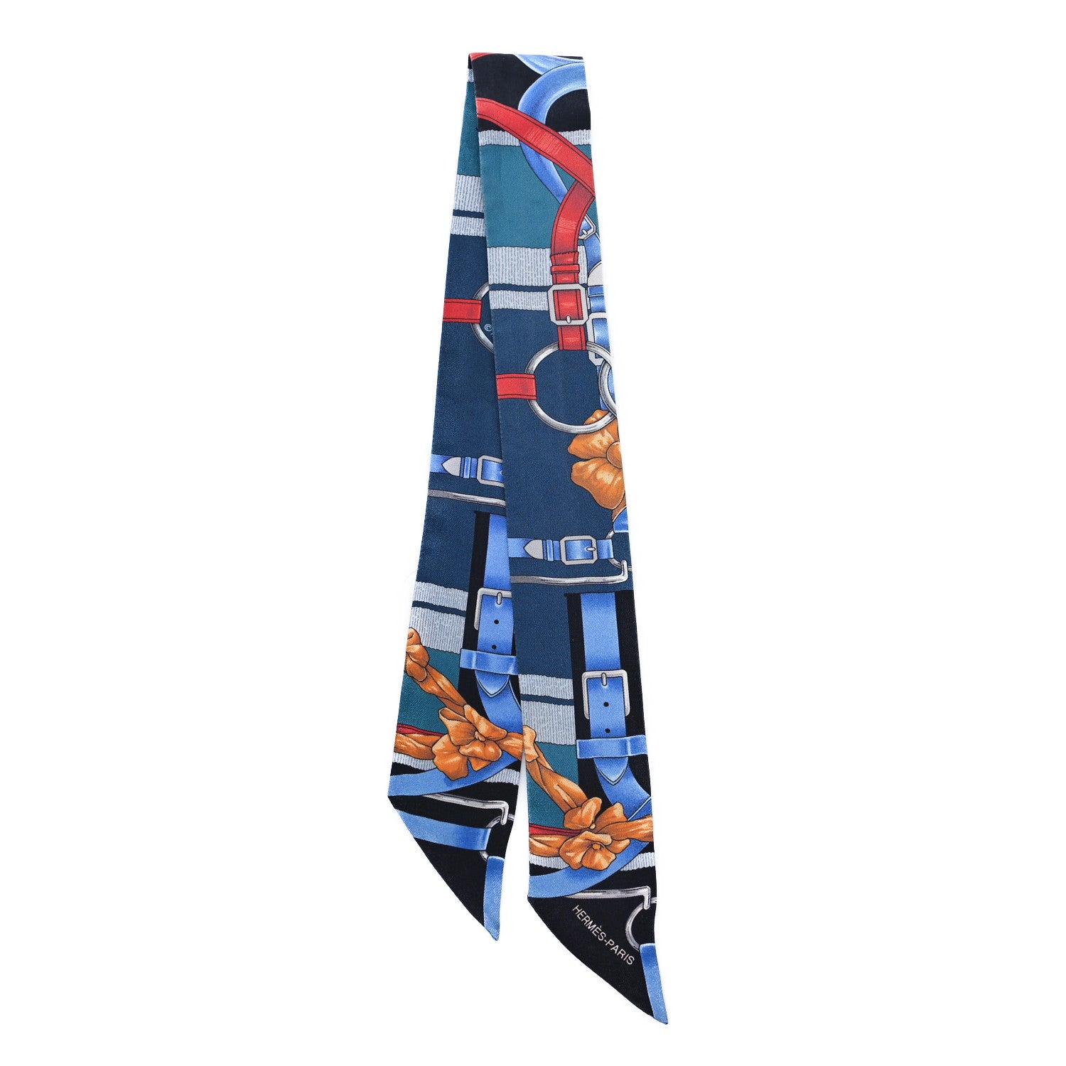 Hermes Silk Grand Manege Twilly Bleu Rouge Black 2 of 4