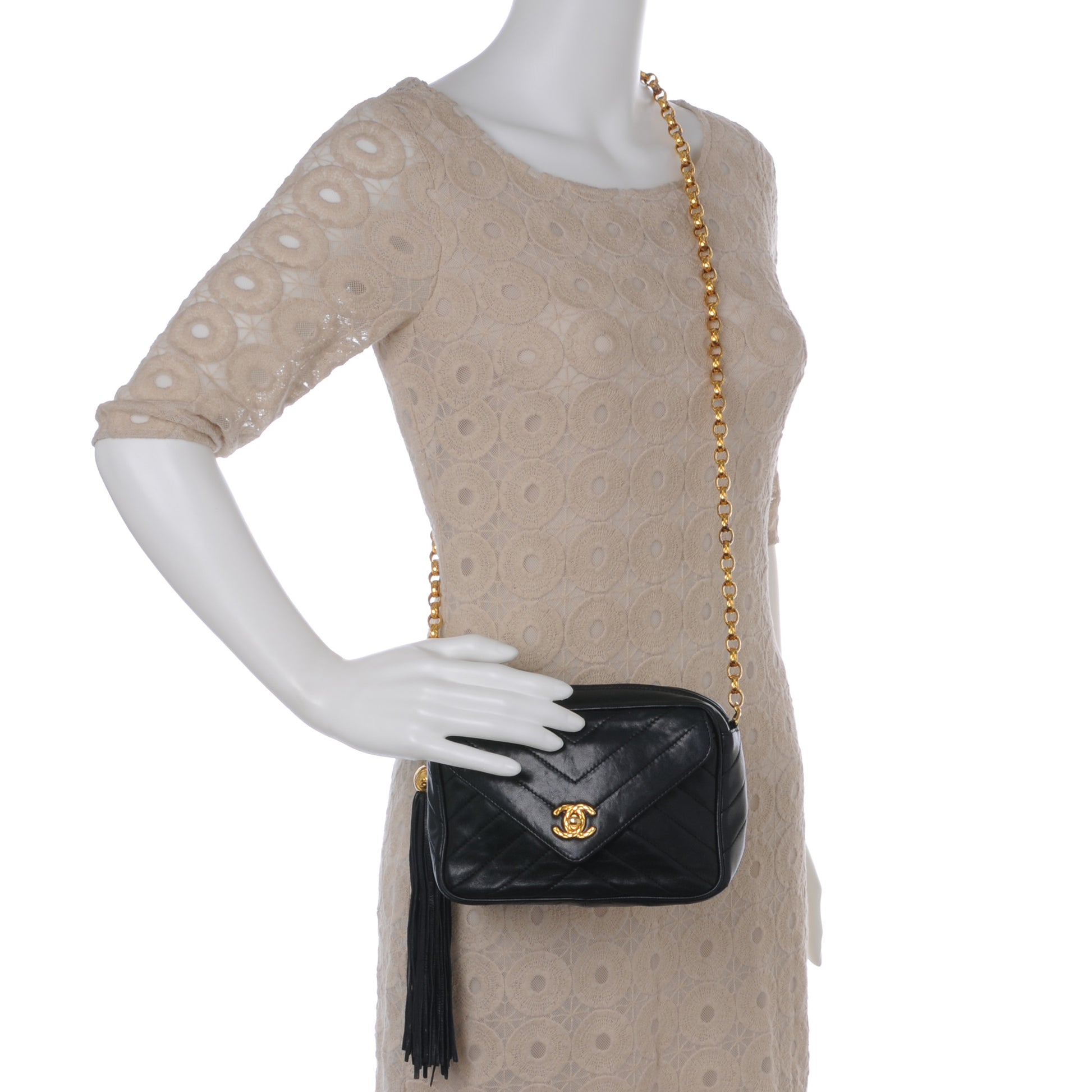 Chanel Lambskin Chevron Tassel Camera Case Navy 2 of 10