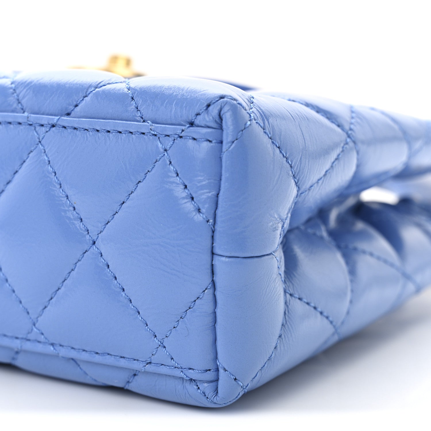 Chanel Shiny Aged Calfskin Quilted Nano Kelly Shopper Blue 10 of 11