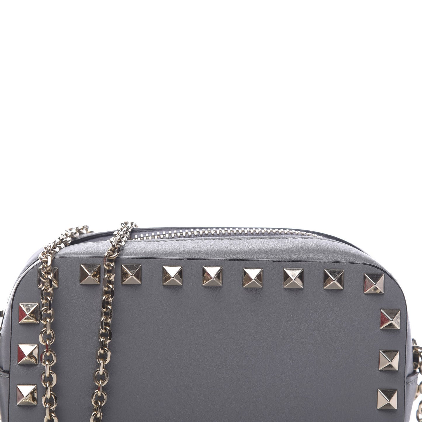 Calfskin Small Rockstud Chain Camera Crossbody Bag Grey