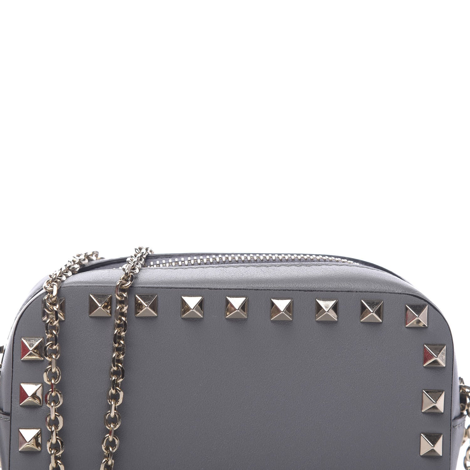 Valentino Garavani Calfskin Small Rockstud Chain Camera Crossbody Bag Grey 8 of 10