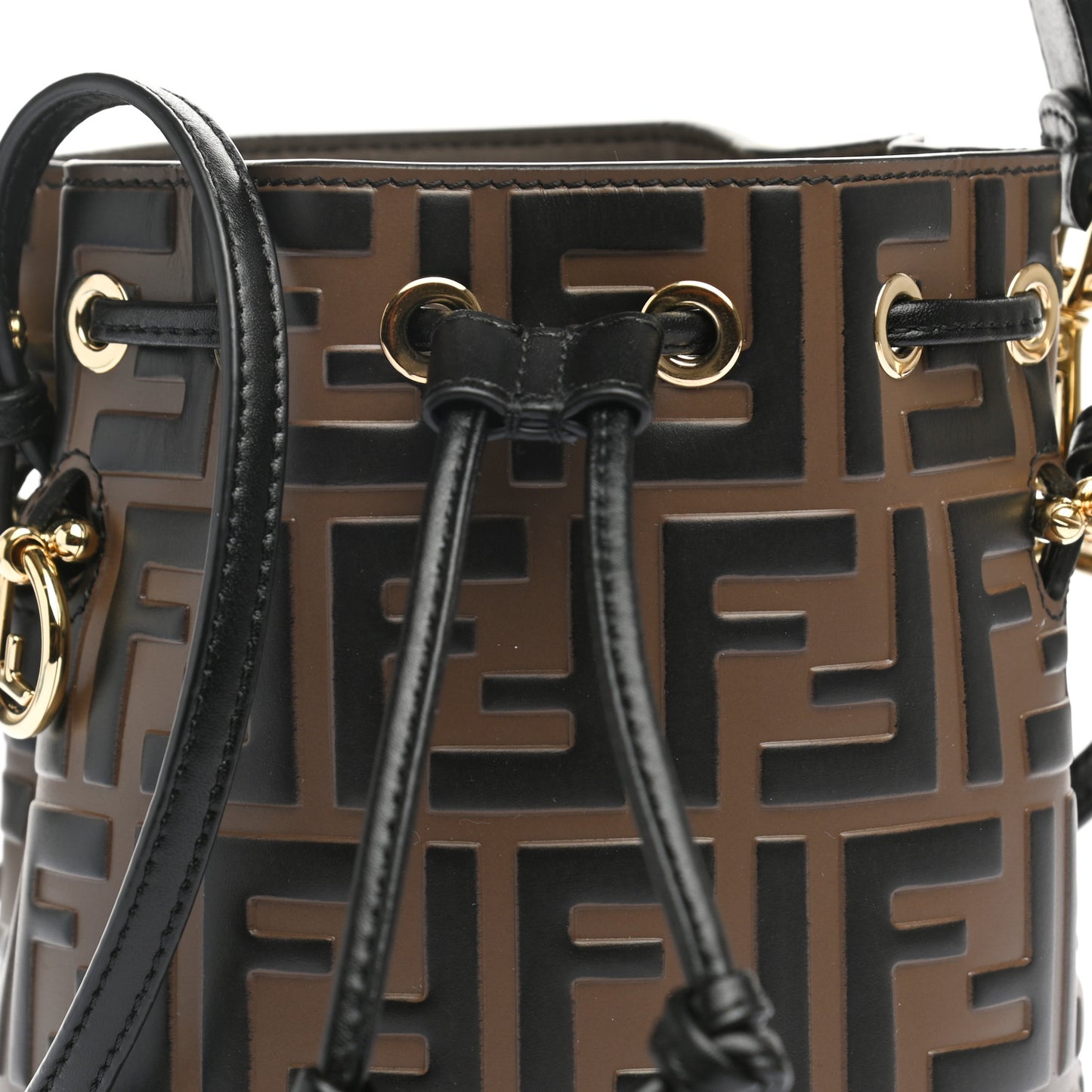 Vitello Liberty F is Fendi Bi-Color FF 1974 Embossed Mini Mon Tresor Bucket Bag Maya Black