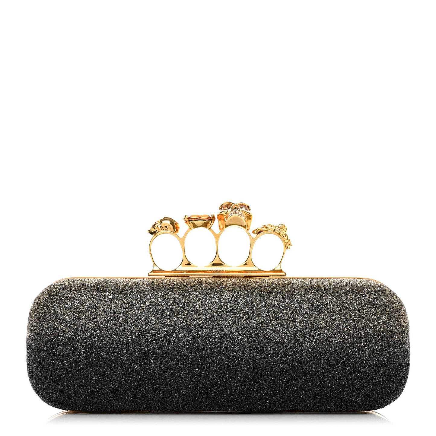 Glitter Skull Knuckle Box Clutch Black Gold