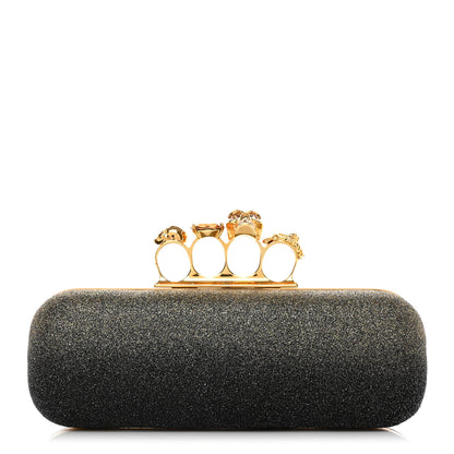 Alexander McQueen Glitter Skull Knuckle Box Clutch Black Gold 1 of 8