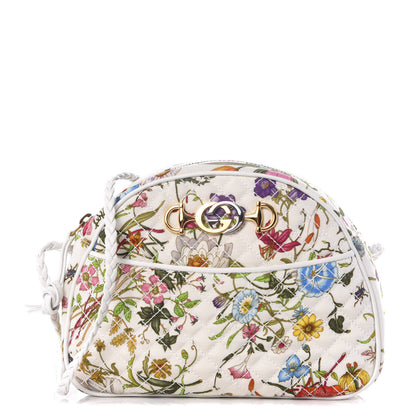 Gucci Canvas Flora Floral Trapuntata Small Zumi Dome Shoulder Bag White 1 of 9
