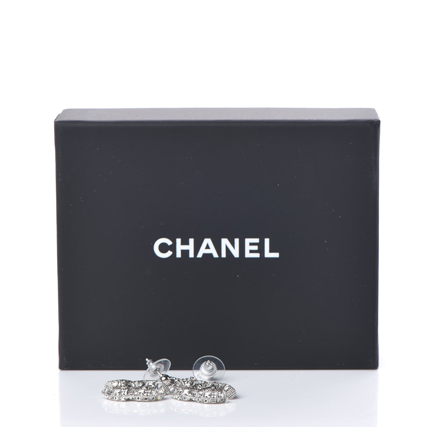 Baguette Crystal CC Drop Earrings Silver