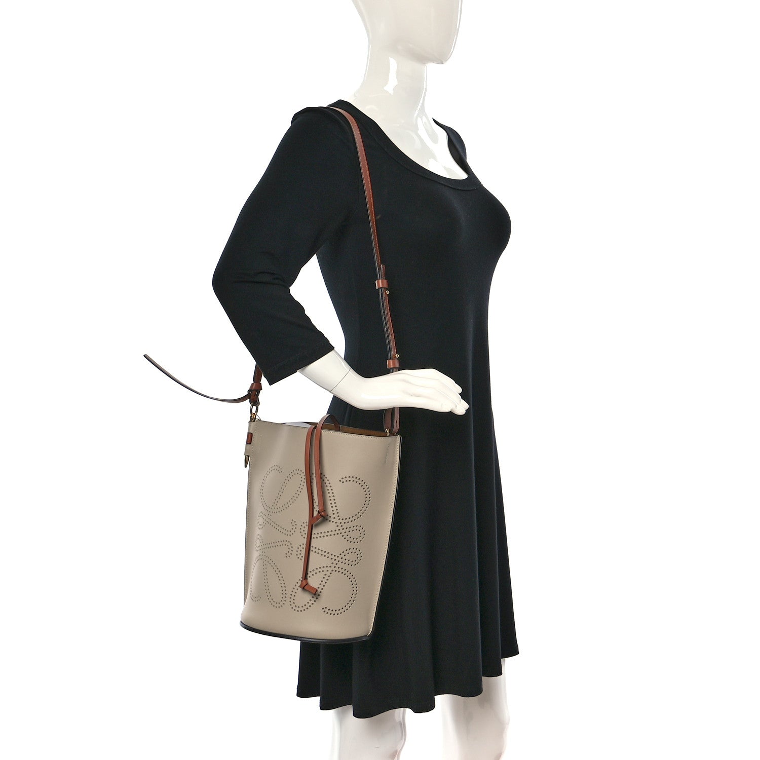 Loewe Calfskin Perforated Anagram Gate Bucket Bag Light Oat Tan 2 of 13