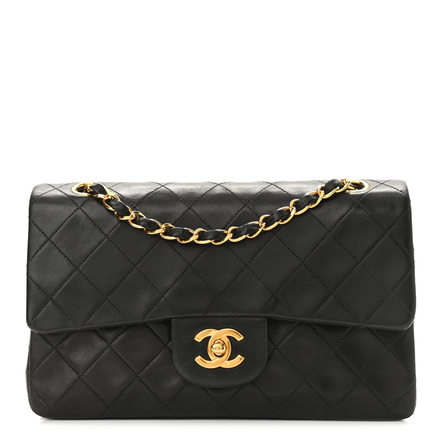 Lambskin Quilted Small Double Flap Black