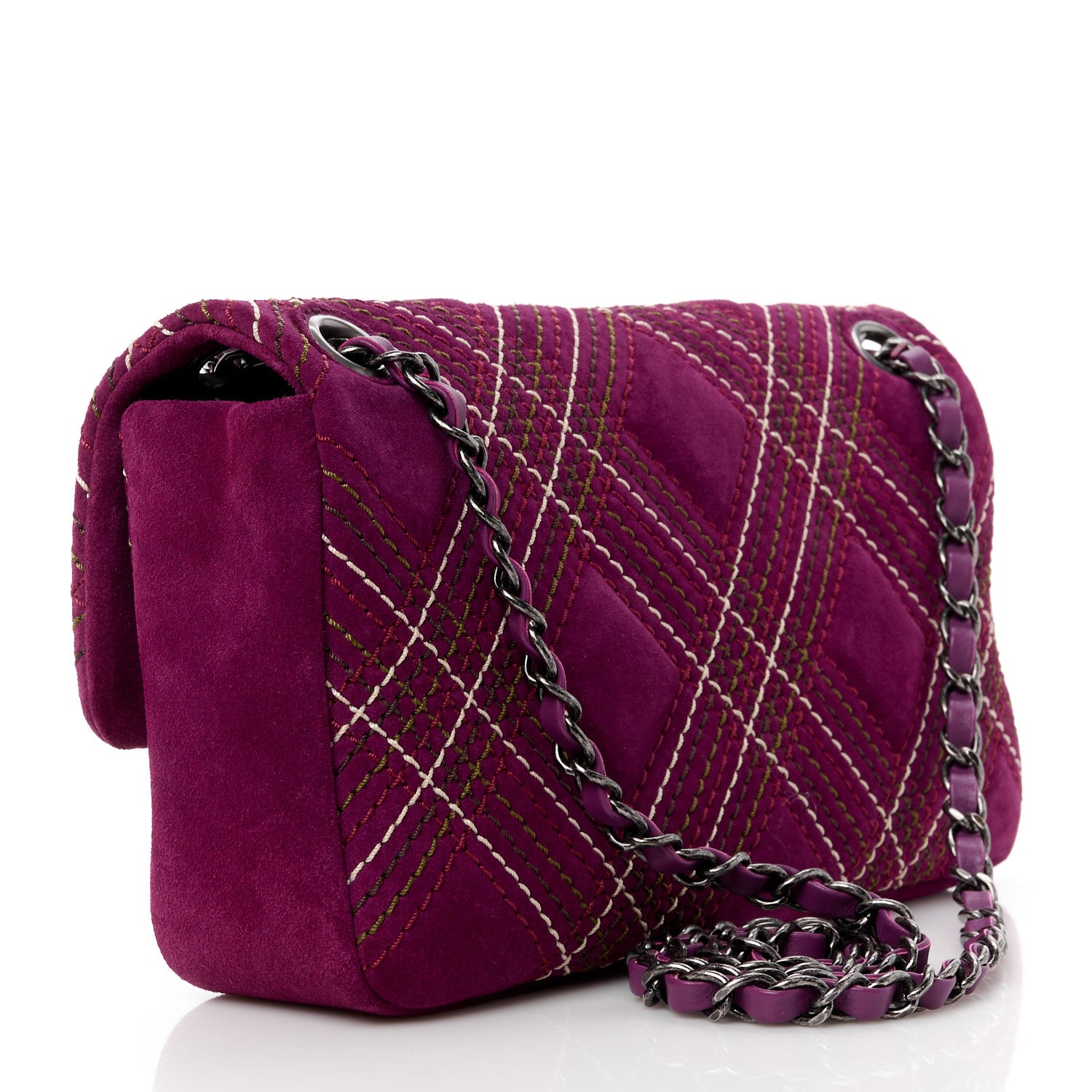 Chanel Suede Stitched Medium Saltire Single Flap Purple 3 of 11