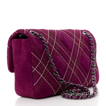 Chanel Suede Stitched Medium Saltire Single Flap Purple 3 of 11