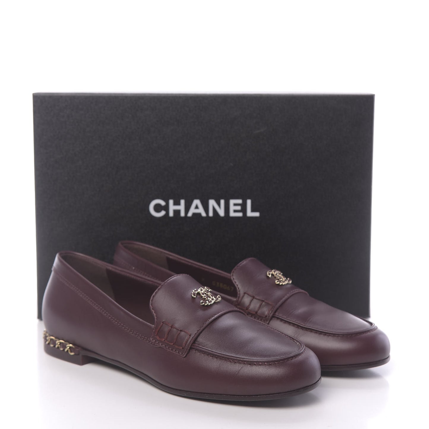 Calfskin CC Chain Mocassin Loafers 39 Burgundy