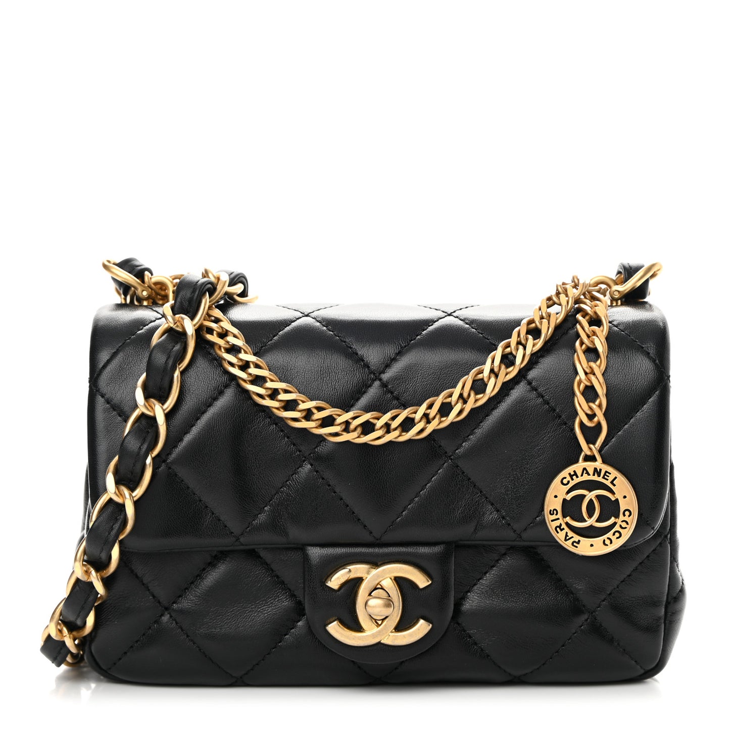 Lambskin Quilted Small Fancy Jewel Flap Black