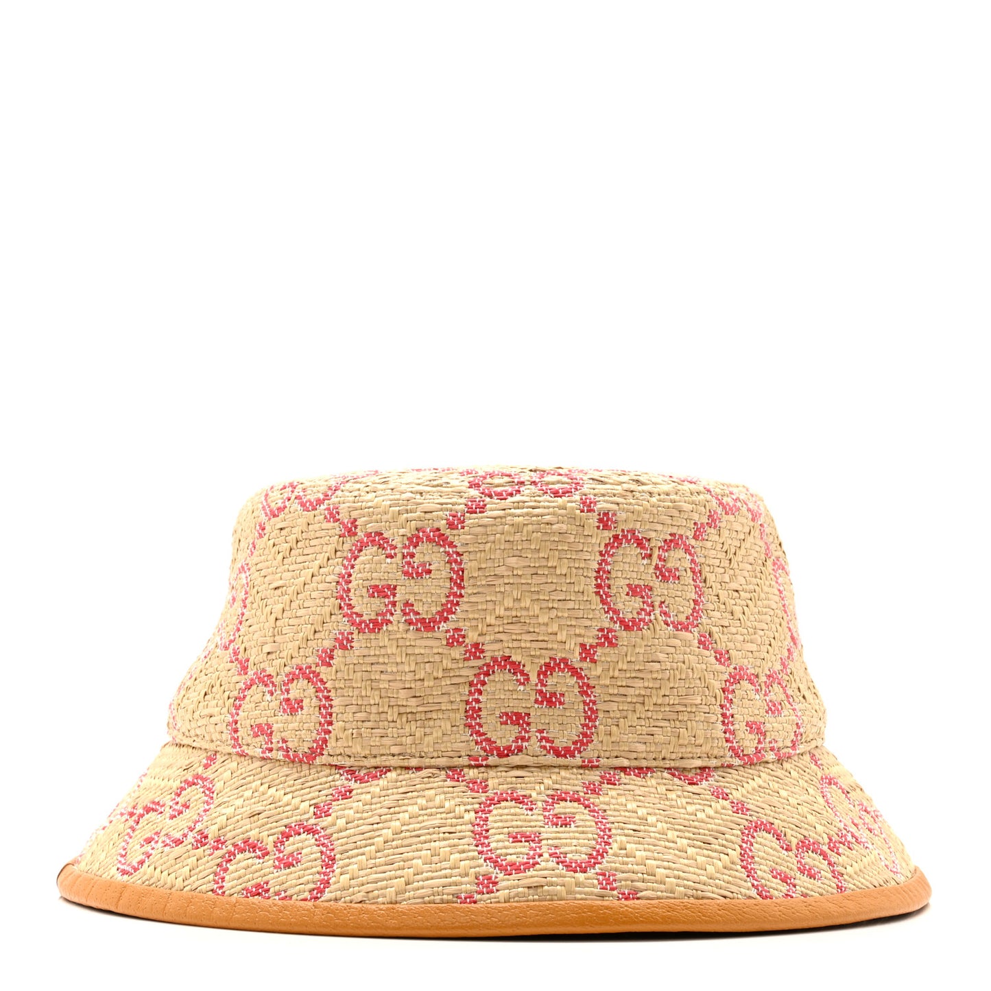 Raffia GG Monogram Embroidered Fedora Hat S Beige Pink