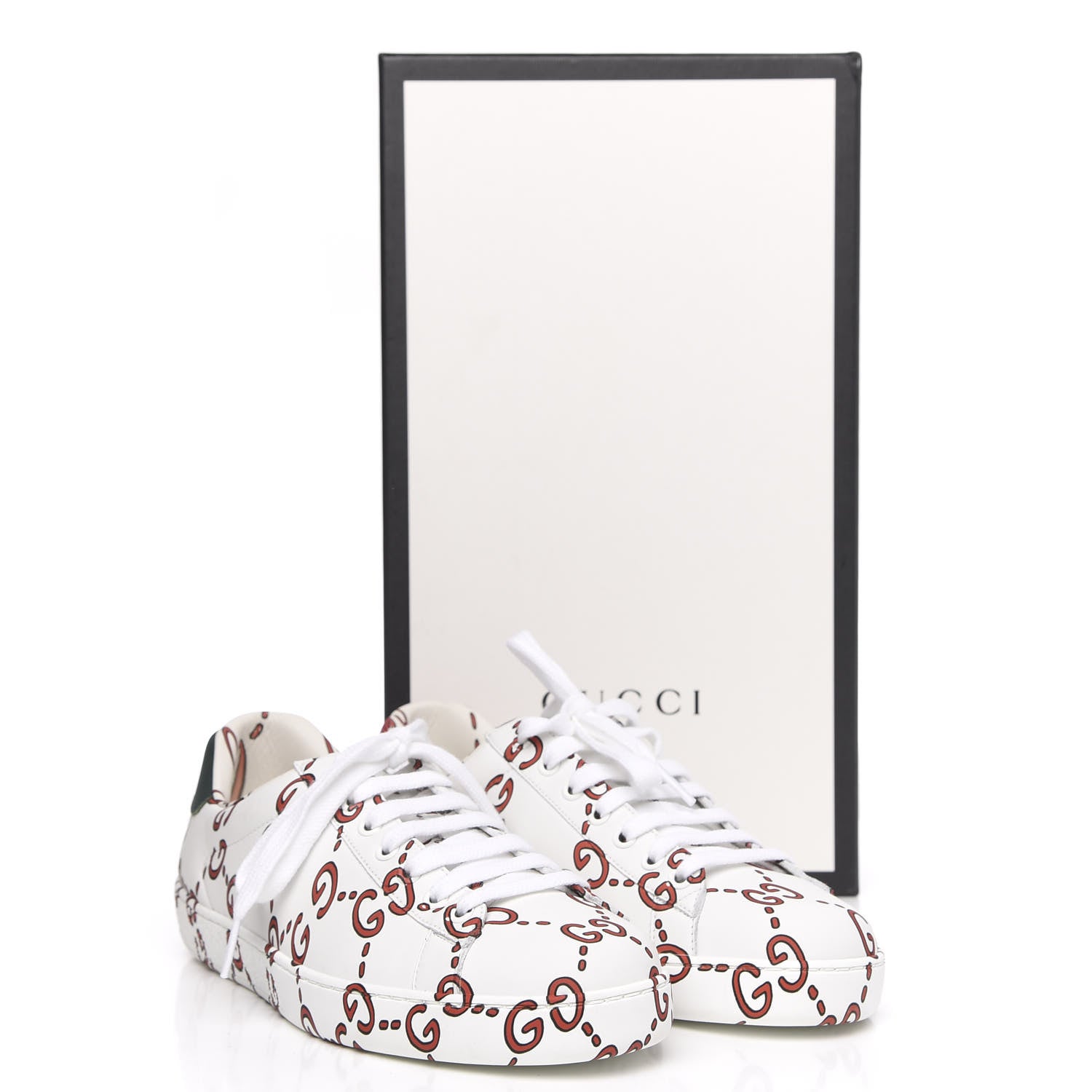 Gucci Calfskin GucciGhost Print Mens Ace Sneakers 7 White Hibiscus Red 9 of 9