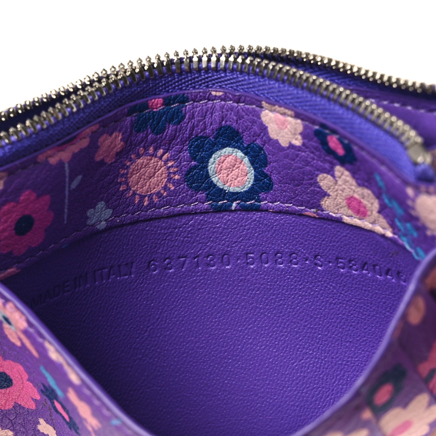Balenciaga Grained Calfskin Floral Print Logo Large Cash Long Coin Card Holder Purple Multicolor 7 of 8