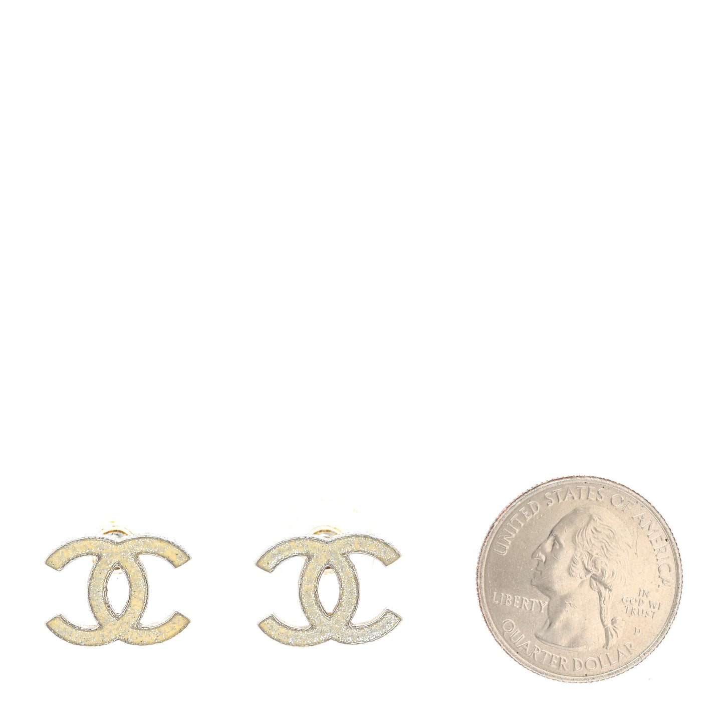 Glitter Enamel CC Earrings Silver White