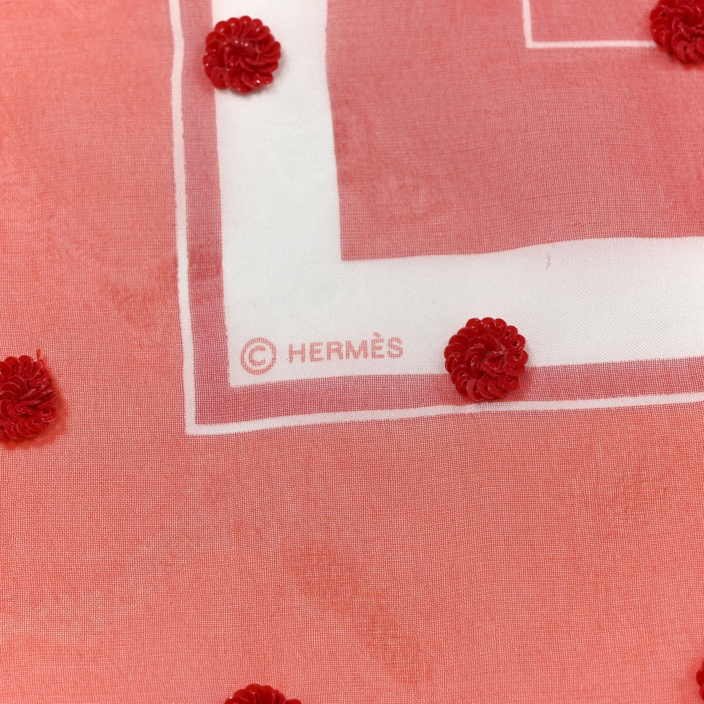 Silk Mousseline Sequin Ex Libris Au Pois Couture Rouge Vif Orange