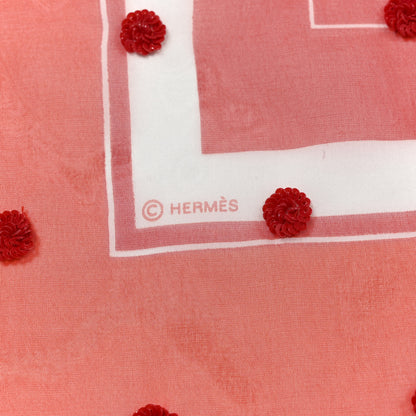 Hermes Silk Mousseline Sequin Ex Libris Au Pois Couture Rouge Vif Orange 4 of 4