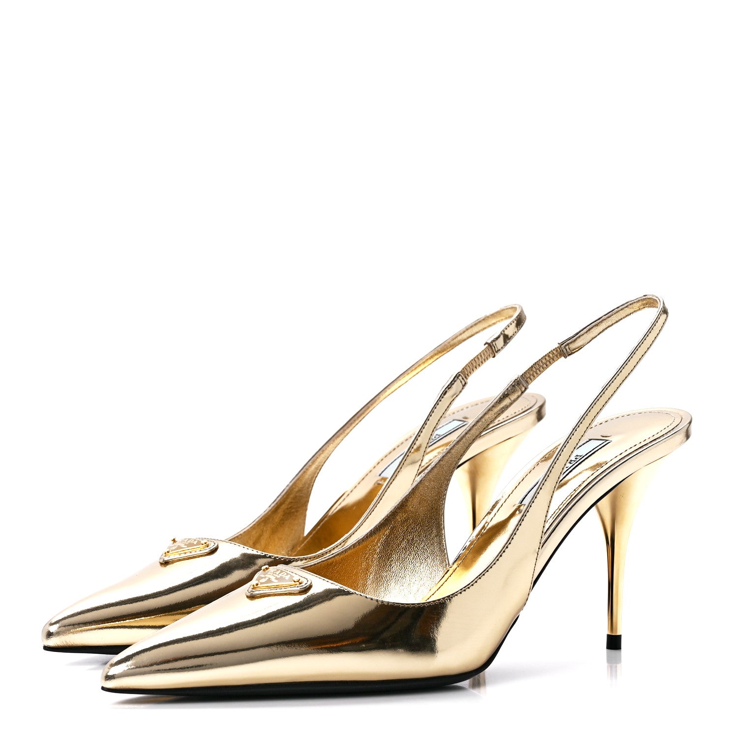 Prada Metallic Calfskin Metal Triangle Logo 85mm Slingback Pumps 38 Platino 3 of 8