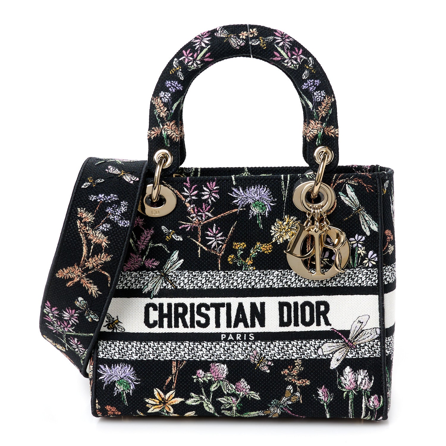 Christian Dior Canvas Embroidered Herbarium Medium Lady D-Lite Black Multicolor 1 of 10