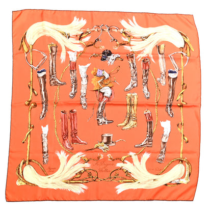 Hermes Silk A Propos de Bottes Pocket Square Orange 1 of 6