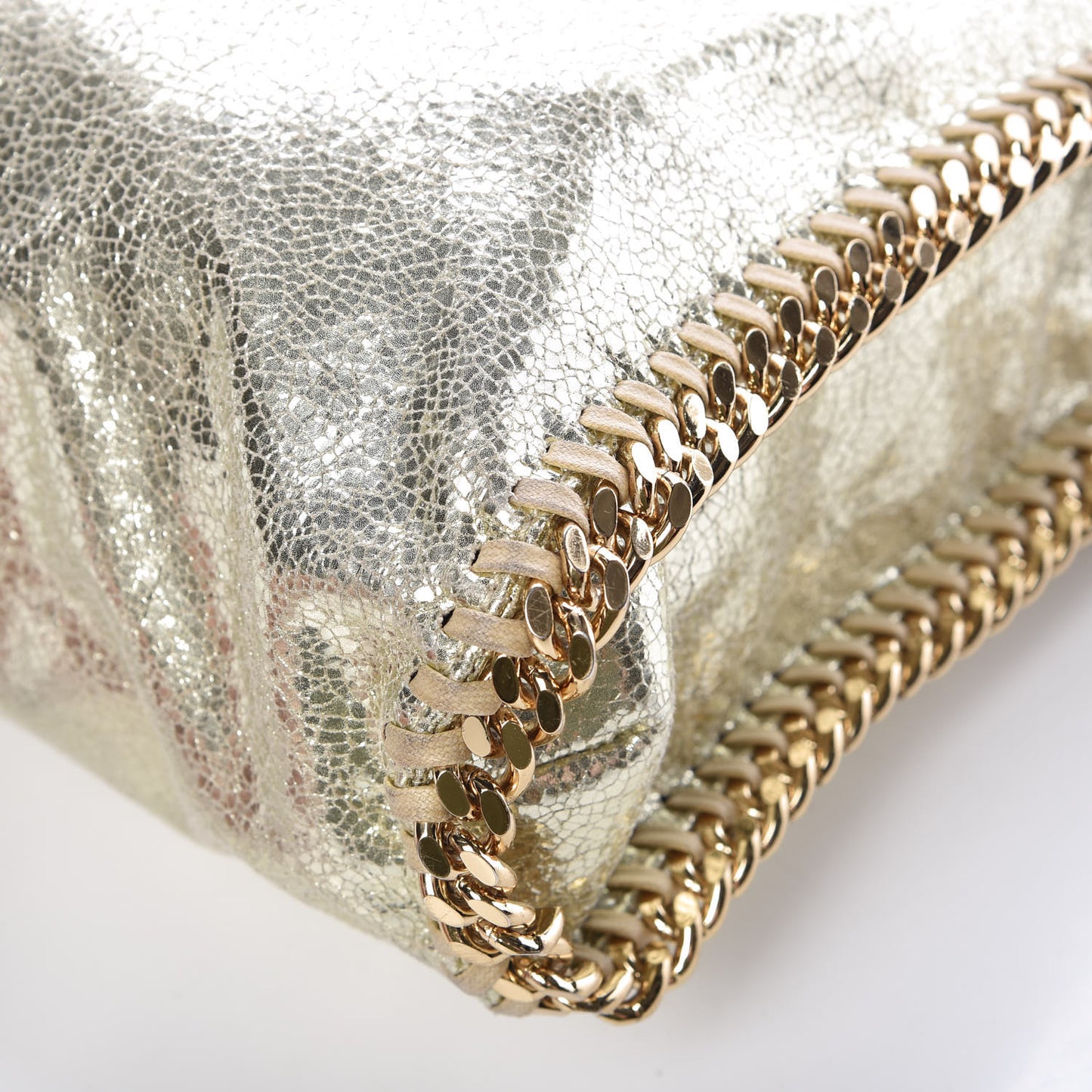 Metallic Crackle Shaggy Deer Falabella Fold Over Tote Gold