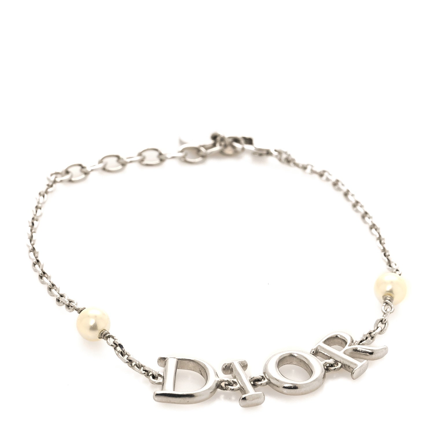Christian Dior Palladium Pearl Logo Bracelet White Silver 1 of 6