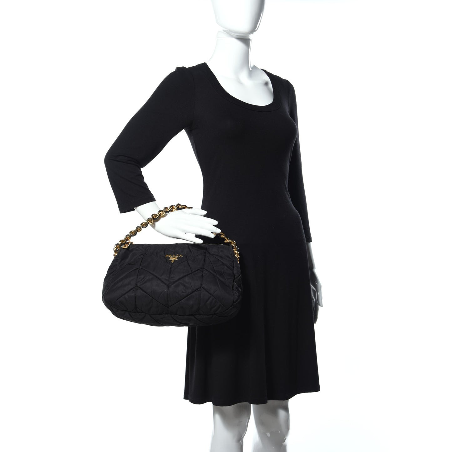 Tessuto Nylon Chevron Quilted Shoulder Bag Black