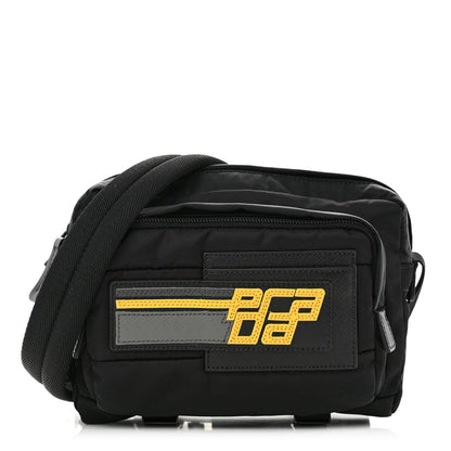 Prada Nylon Saffiano Racing Logo Camera Crossbody Bag Black Yellow 1 of 10