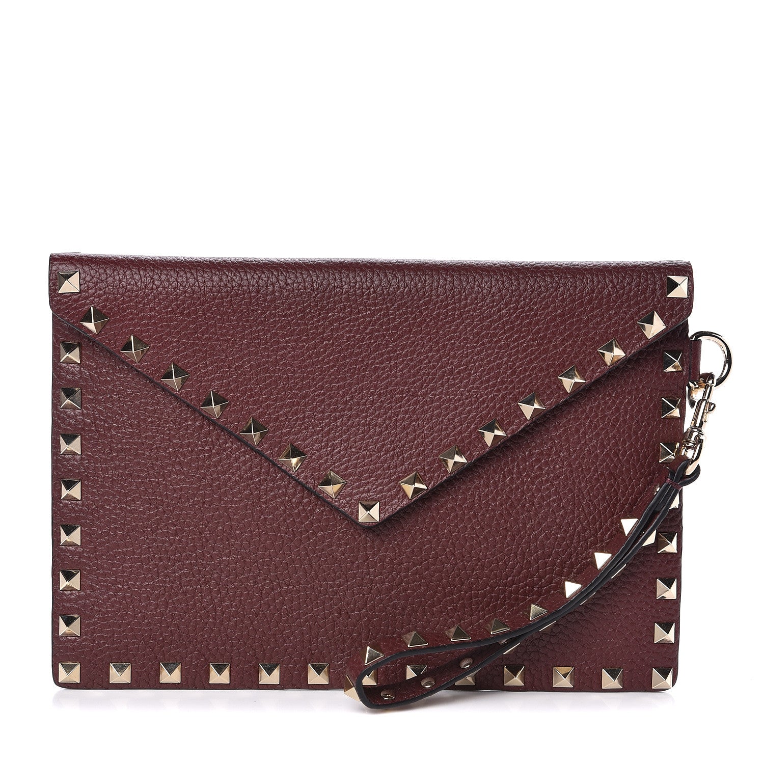 Valentino Garavani Pebbled Calfskin Medium Rockstud Envelope Flat Wristlet Pouch Rubin 1 of 7