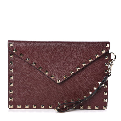 Valentino Garavani Pebbled Calfskin Medium Rockstud Envelope Flat Wristlet Pouch Rubin 1 of 7