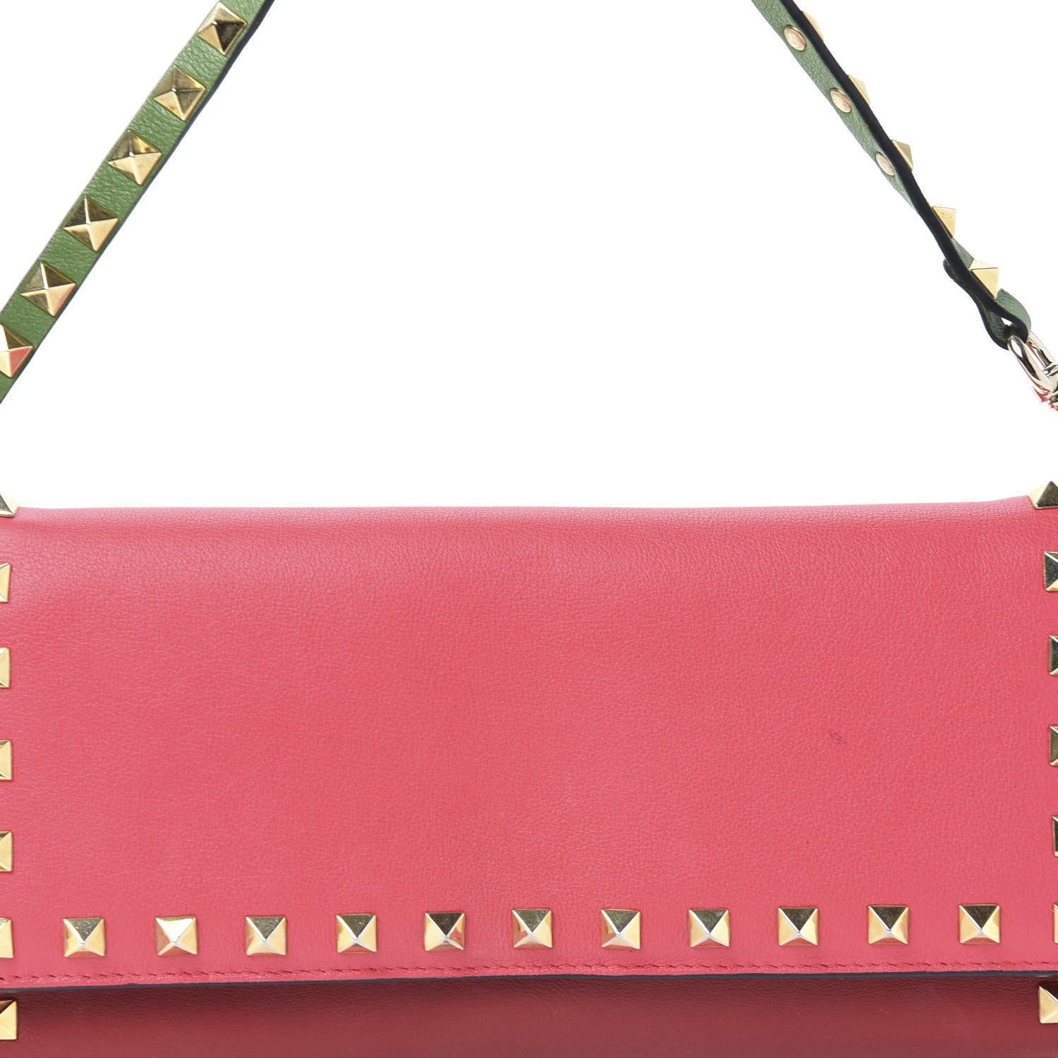 Valentino Garavani Vitello Colorblock Rockstud Wallet On Strap Deep Rose Green Grey Scarlet 11 of 11