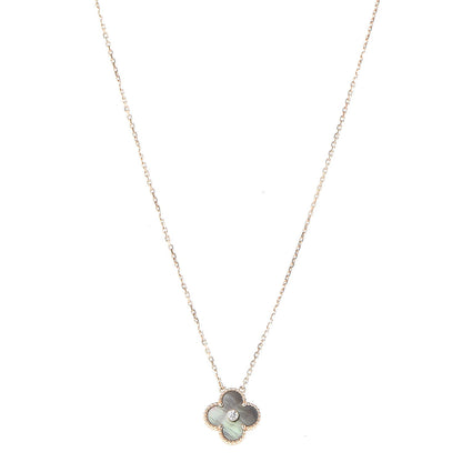Van Cleef & Arpels 18K Rose Gold Diamond Grey Mother of Pearl Vintage Alhambra Pendant Necklace 1 of 9