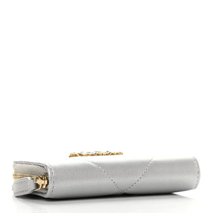 Chanel Metallic Goatskin Quilted Chanel 19 Zip Around Coin Purse Wallet Silver 4 of 8