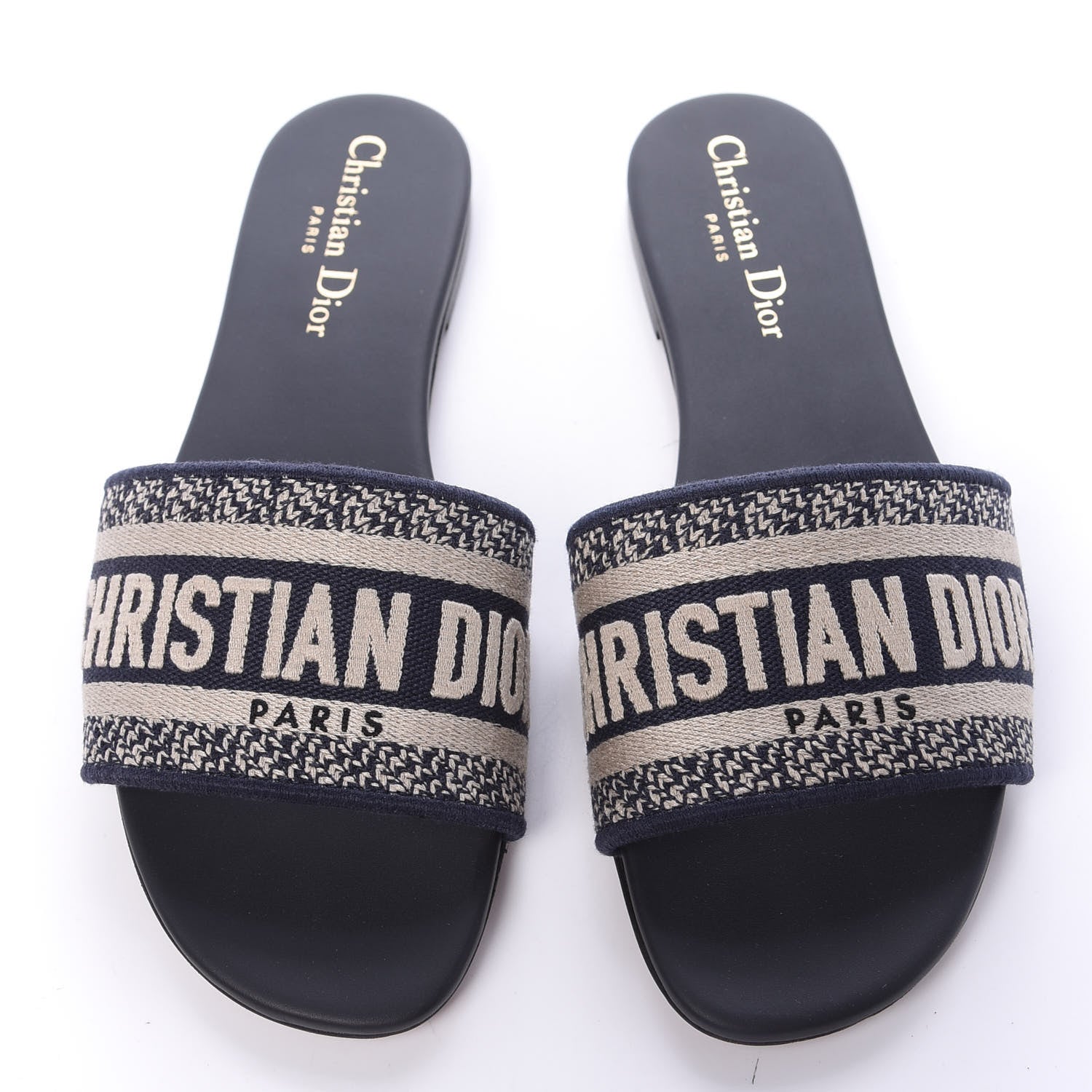 Christian Dior Canvas Embroidered Dway Mules Slide Sandals 37 Deep Blue 5 of 10