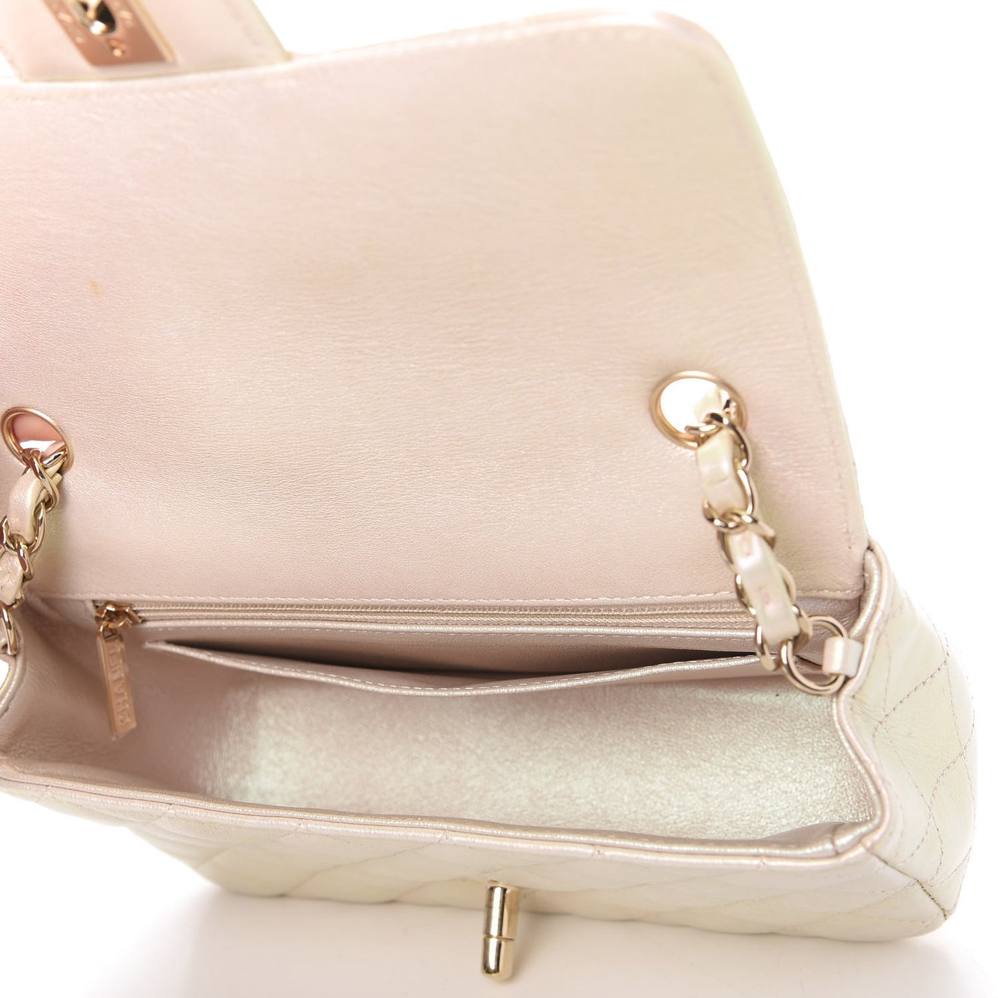 Iridescent Calfskin Quilted Mini Rectangular Flap Ivory