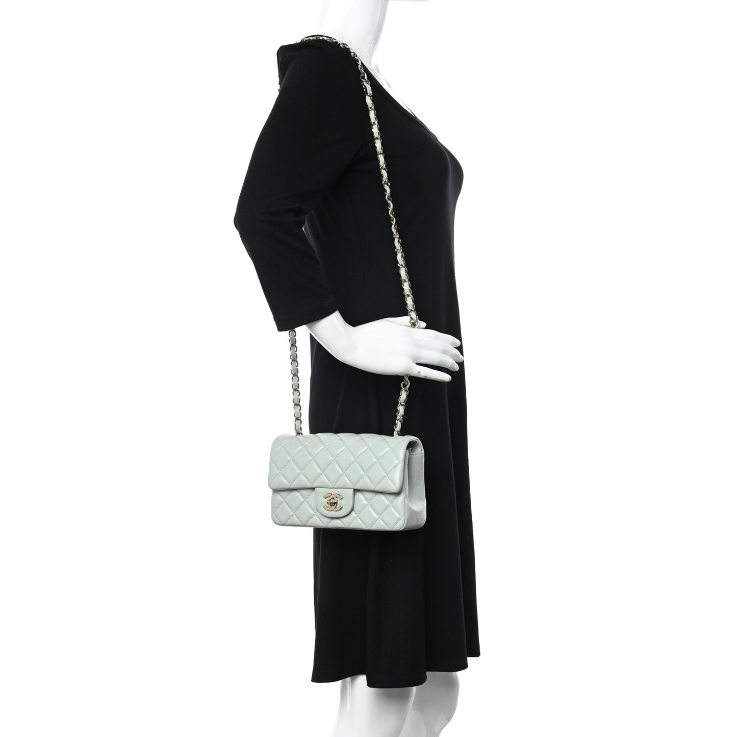Lambskin Quilted Mini Rectangular Flap Grey