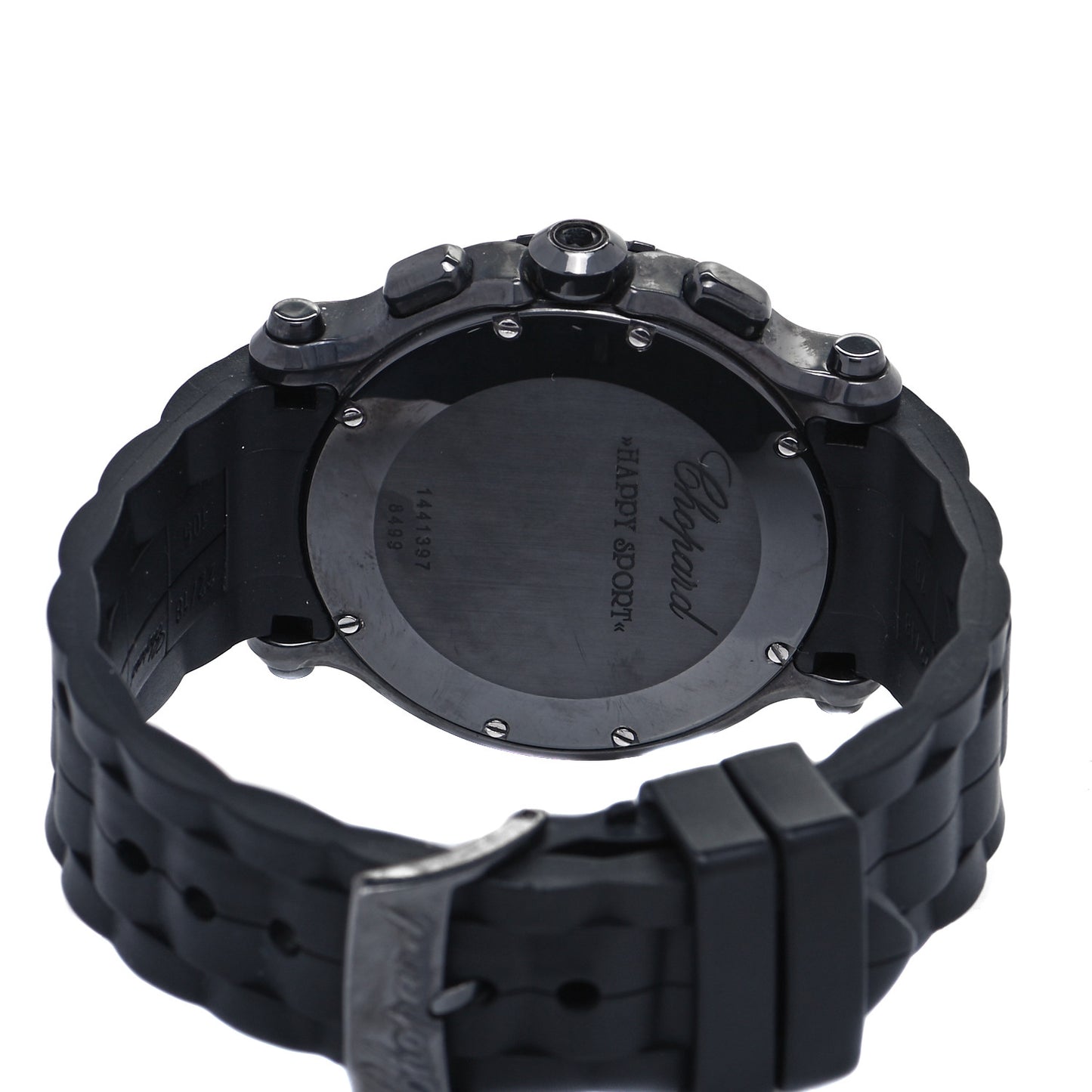 PVD Stainless Steel Rubber 5 Diamond 42mm Happy Sport Chronograph Quartz Watch Black