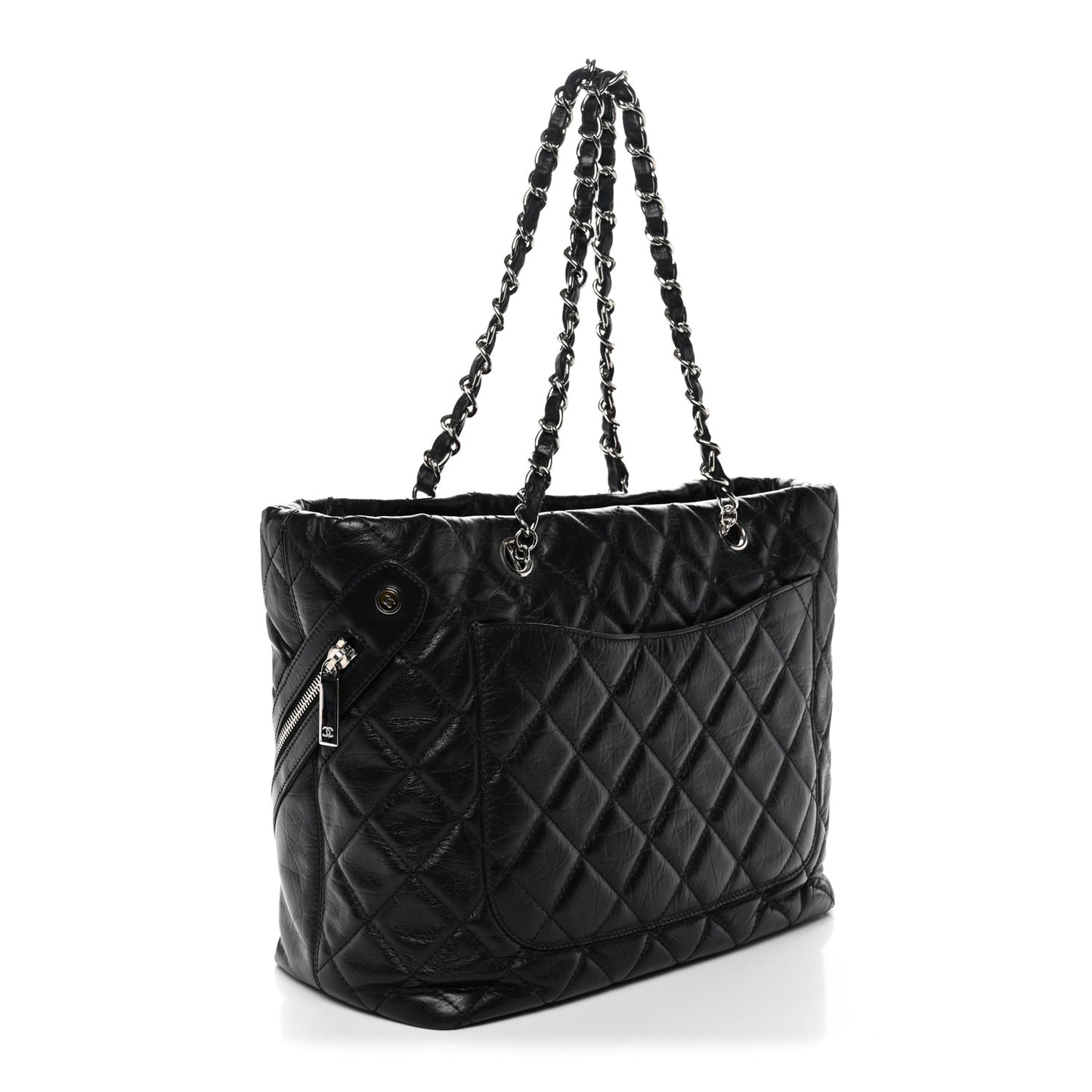 Aged Calfskin Quilted Large Cotton Club Tote Black