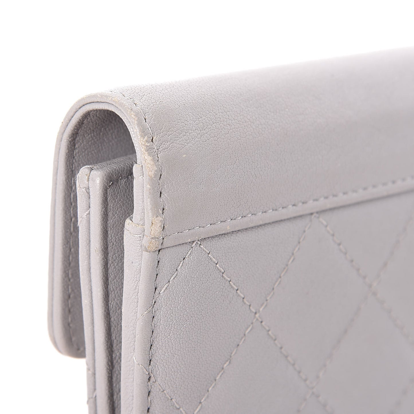 Lambskin Quilted CC Box Flap Wallet Grey