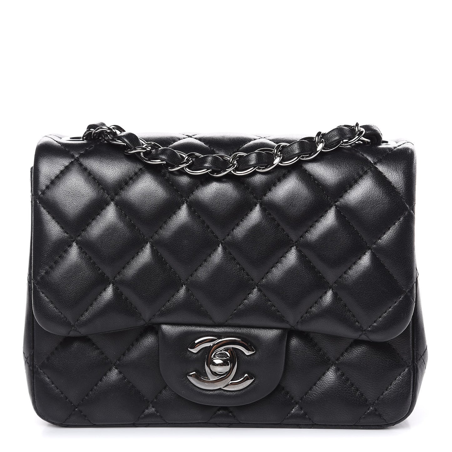 Lambskin Quilted Mini Square Flap Black