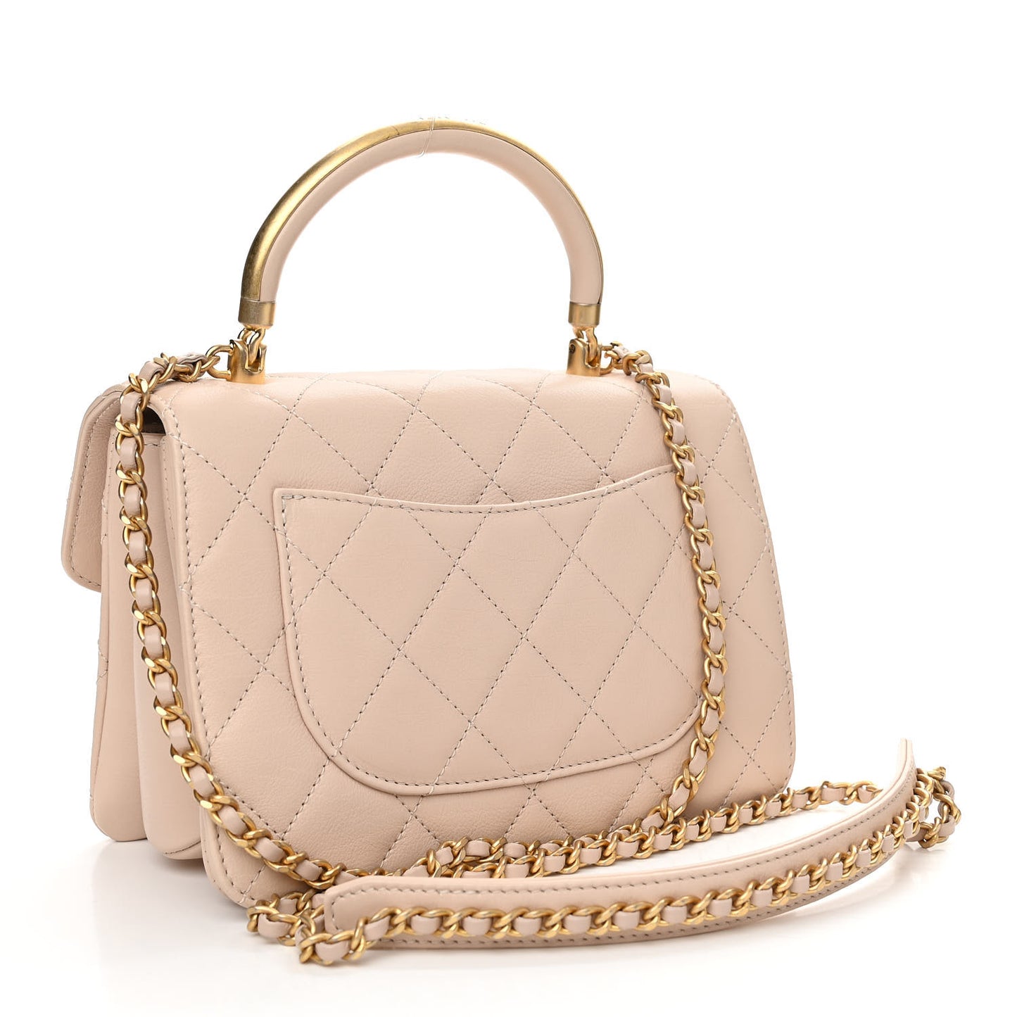 Calfskin Quilted Small Gold Top Handle Flap Beige