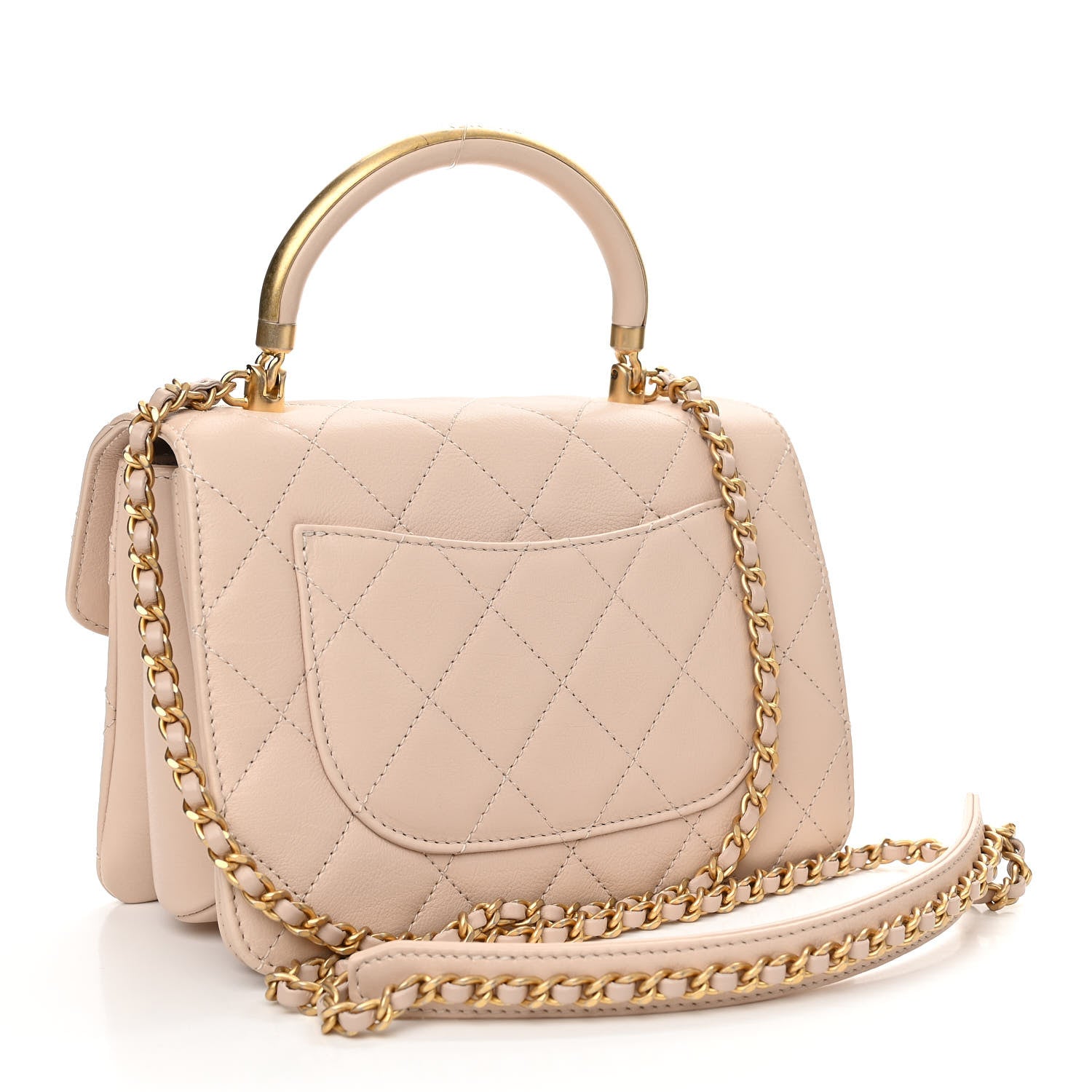 Chanel Calfskin Quilted Small Gold Top Handle Flap Beige 3 of 12