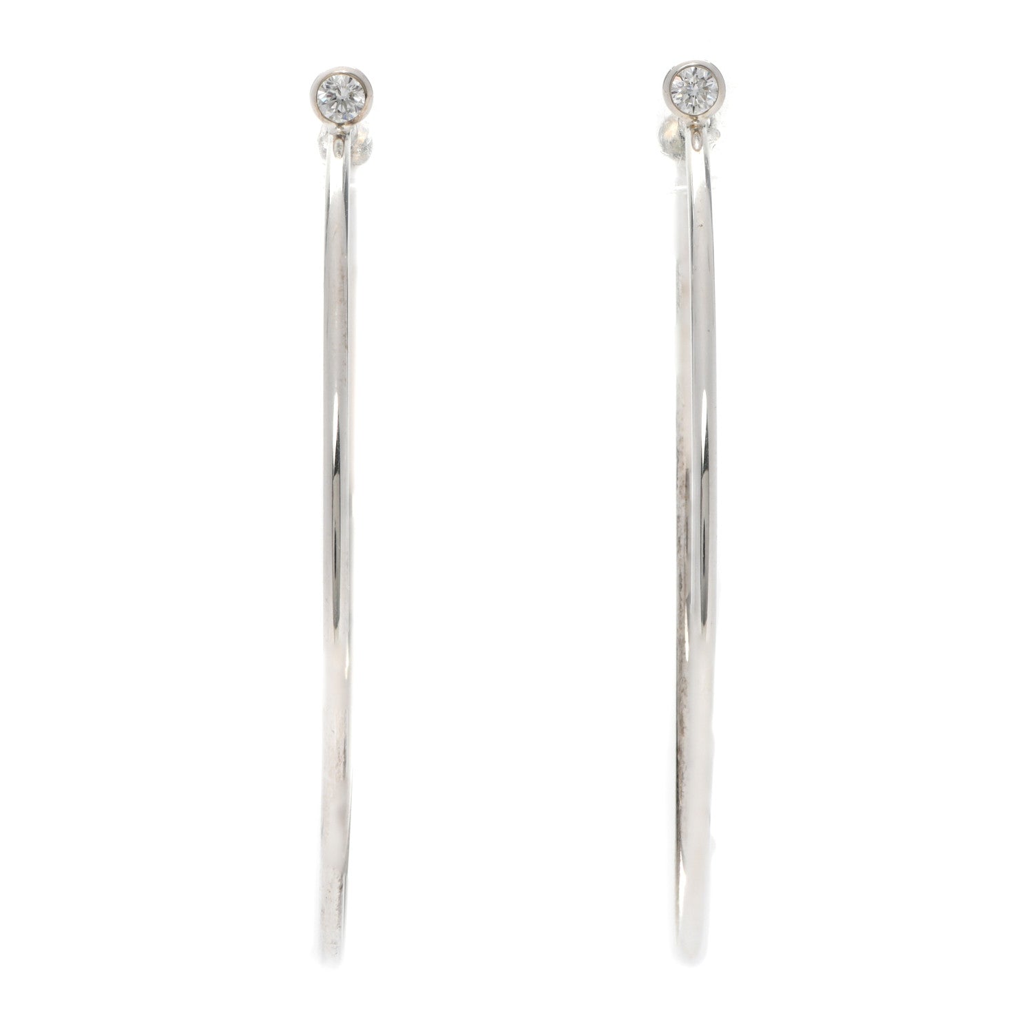 Tiffany Sterling Silver Diamond Medium Elsa Peretti Hoop Earrings 1 of 4