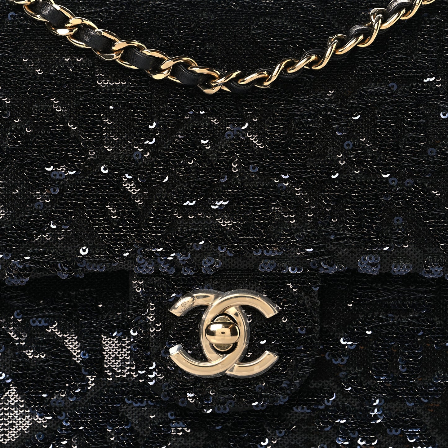 Sequin Quilted Small Single Flap Black
