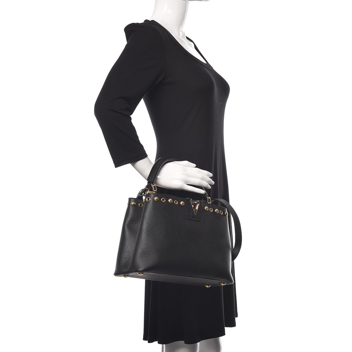 Taurillon Studded Capucines PM Black