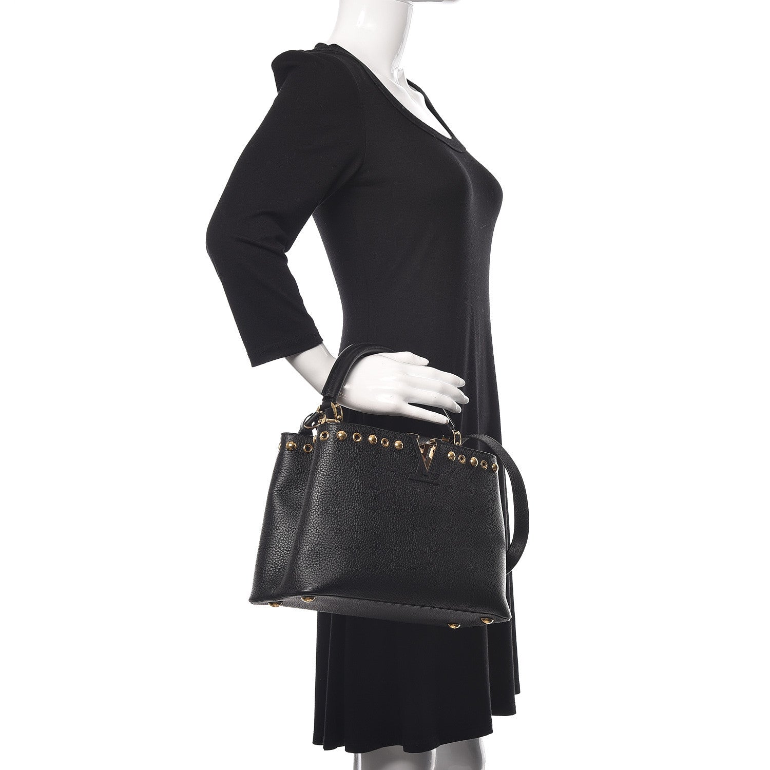 Louis Vuitton Taurillon Studded Capucines PM Black 3 of 11