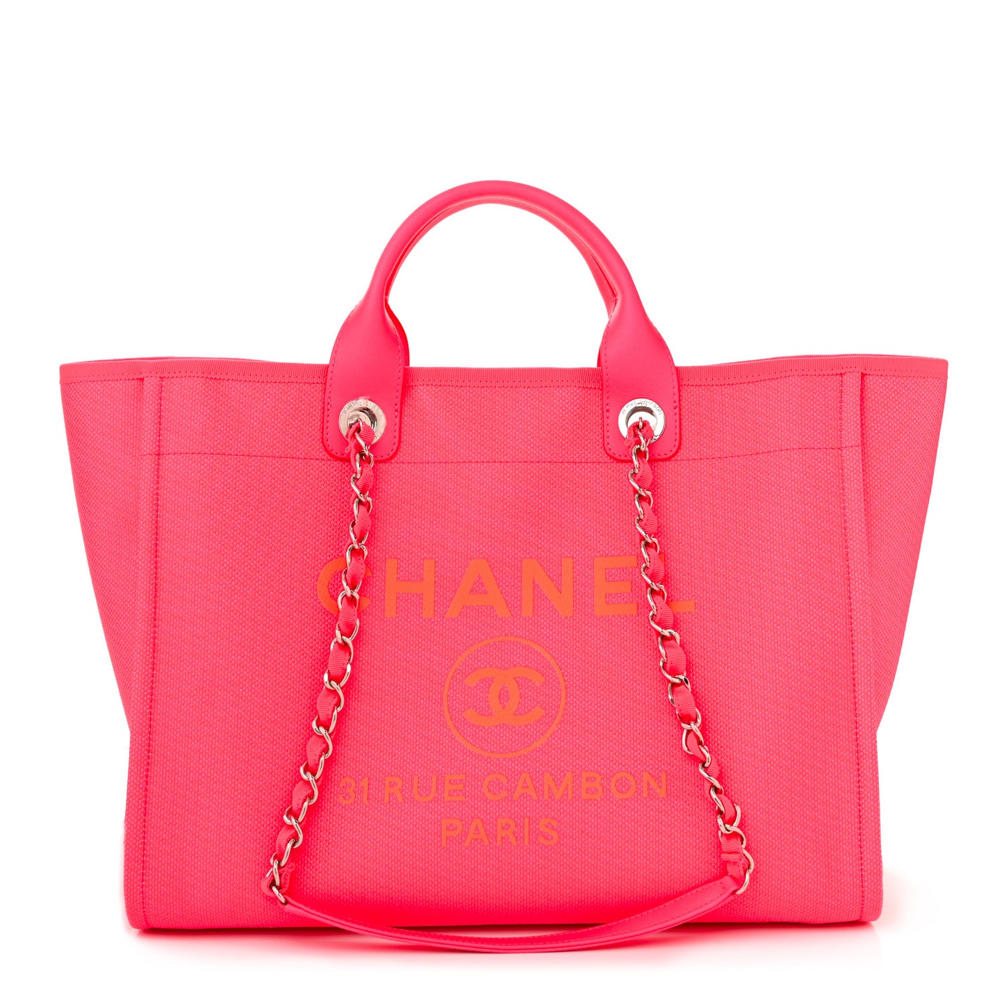 Mixed Fibers Calfskin Medium Deauville Tote Pink Orange